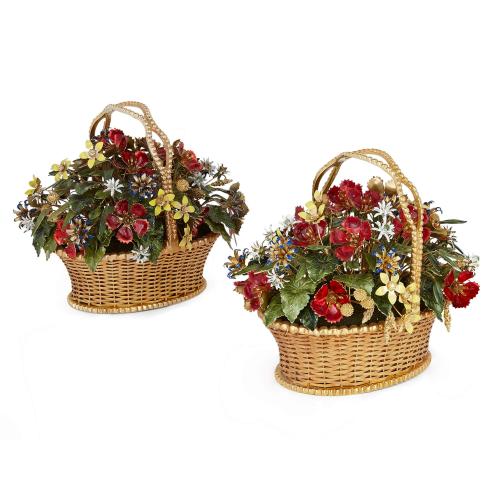 Pair of ‘Fleurs des Siècles’ flower baskets by Gorham