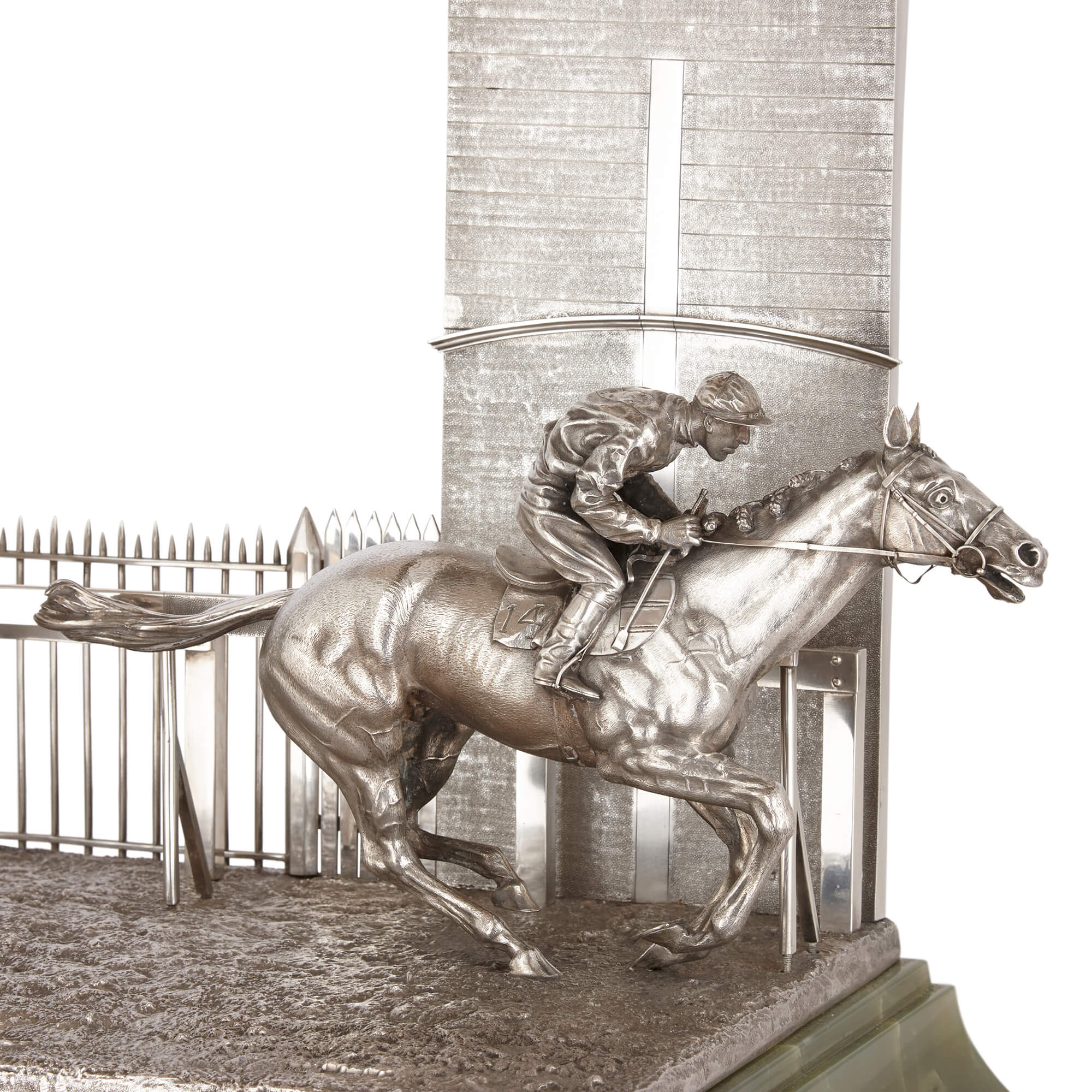Silver and onyx horse racing sculpture for the Maharaja of