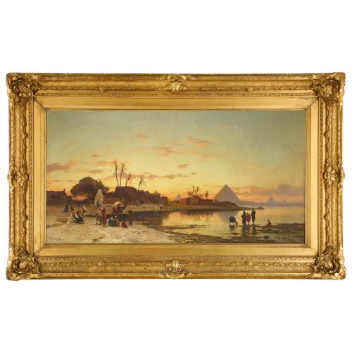 Very fine Orientalist painting of sunset on the Nile by Corrodi