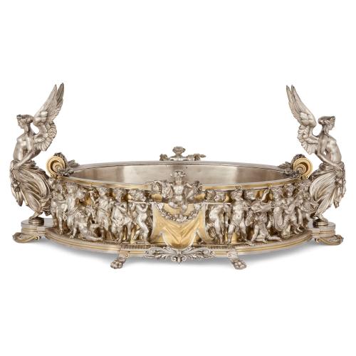 Magnificent sculptural silvered and gilt jardinière by Christofle