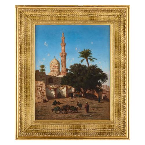 Large Orientalist painting of an Egyptian mosque by Berchère  