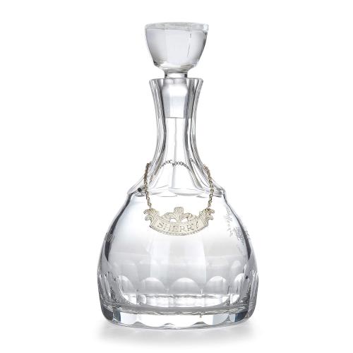 Silver mounted cut and engraved glass sherry decanter
