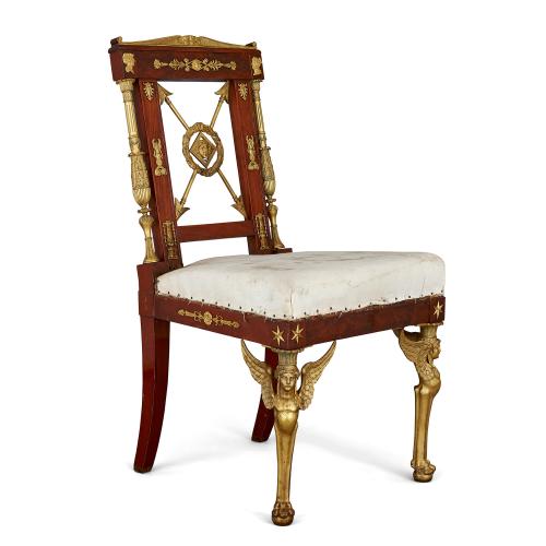 French Empire style ormolu mounted mahogany side chair