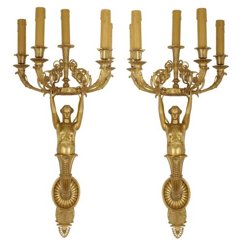 Pair of large ormolu Empire style wall lights