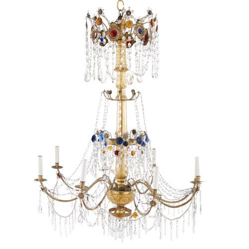Antique Italian giltwood, brass and cut glass chandelier