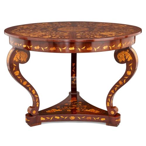 Antique French circular marquetry floral inlaid centre table