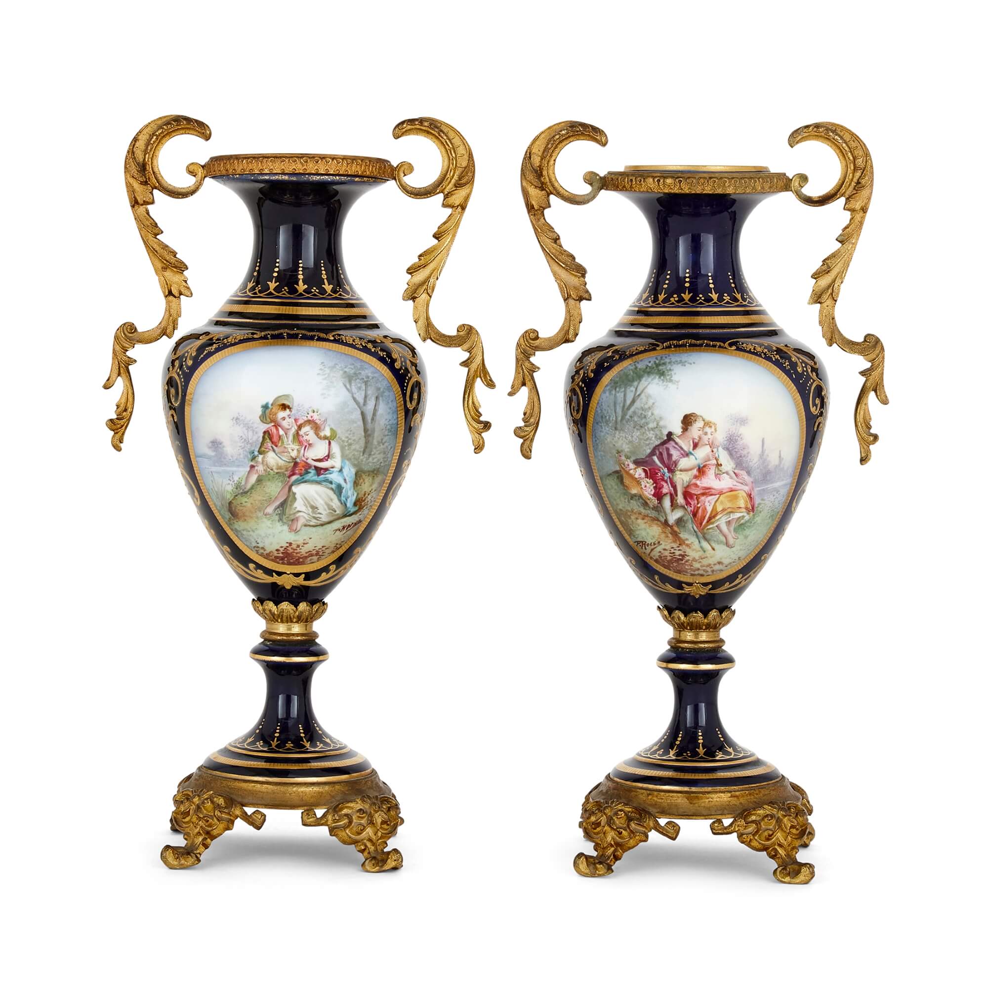 Pair of gilt metal mounted Sèvres style porcelain vases | Mayfair Gallery