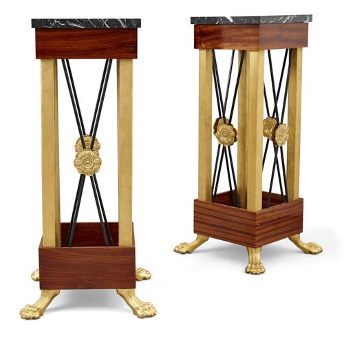 Pair of ormolu and marble Empire style stands