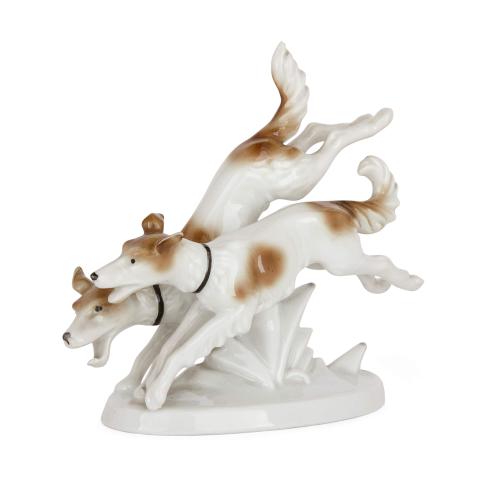 German porcelain group of two dogs by Gerold Porzellan
