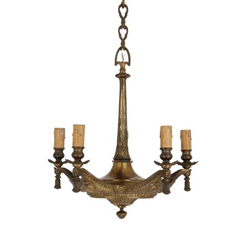 Antique French ormolu five-light chandelier