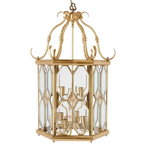 Polished brass and glass Neoclassical style lantern