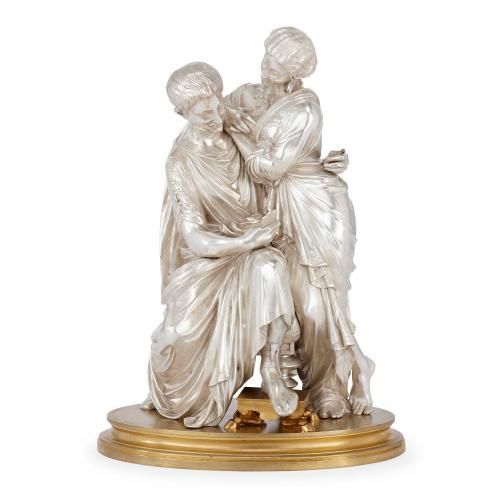 French silvered bronze and ormolu sculpture by F. T. Devaulx