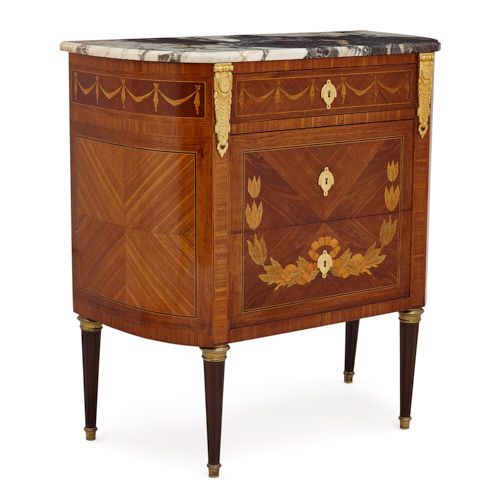 French Neoclassical style ormolu mounted marquetry commode