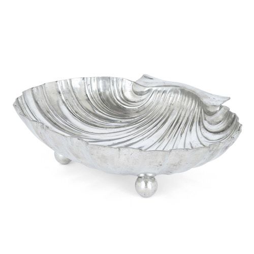 Large Italian pewter shell-form centrepiece fruit bowl