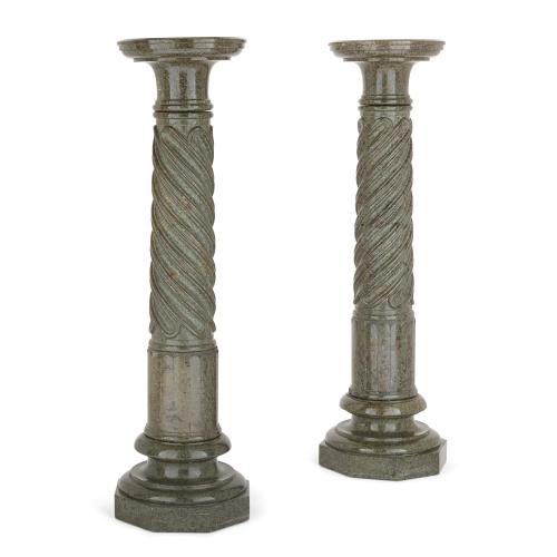 Pair of green marble antique French pedestals