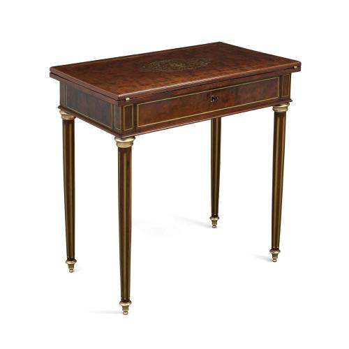 French brass-inlaid mahogany card and dressing table