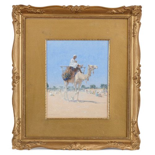 Orientalist watercolour painting of a desert scene by Mielich