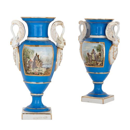 Pair of Empire style Paris porcelain vases