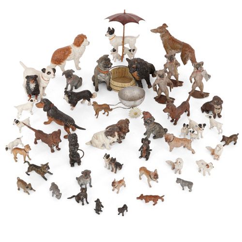 Collection of 38 Viennese cold-painted bronze dogs