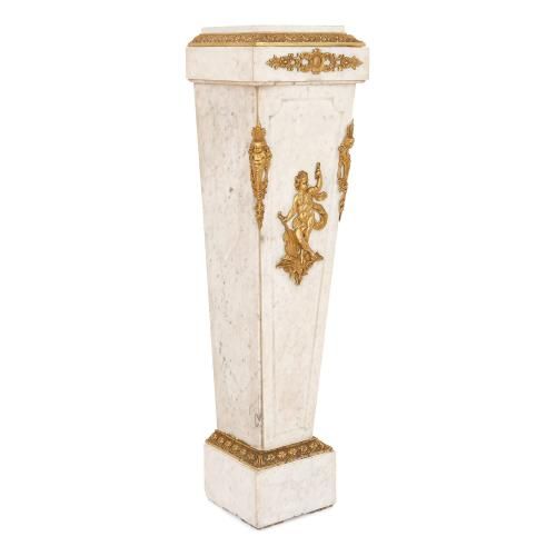 French Neoclassical style ormolu and white marble pedestal 