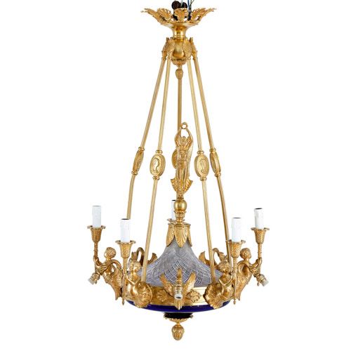 Ormolu and cut glass Neoclassical style ten-light chandelier