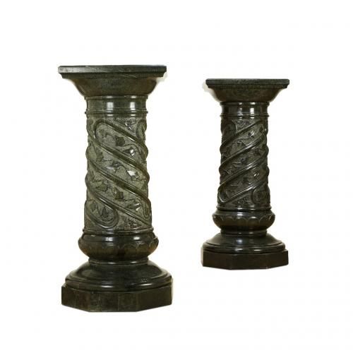 Pair of antique Italian green marble pedestals