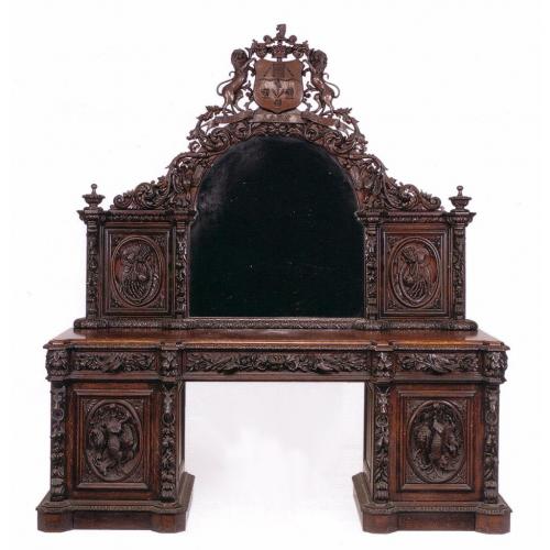 Victorian period carved oak antique sideboard with mirror