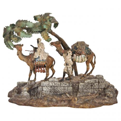 Viennese Orientalist cold painted bronze group by Bergman