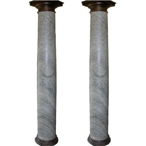 Pair of verte marble and bronze mounted antique columns 