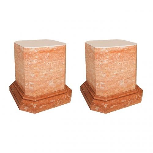 Pair of large veined pink marble antique Italian pedestals