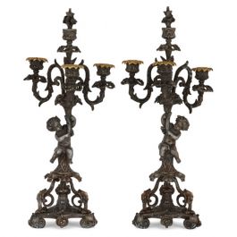 Pair of Napoleon III period patinated metal candelabra | Mayfair Gallery