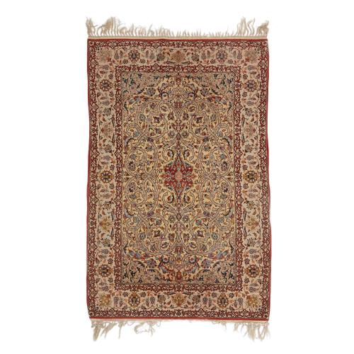 Persian geometric silk and wool carpet, Isfahan circa 1970