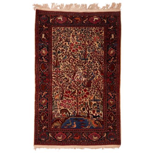 Persian Kashan carpet with tree of life and animals