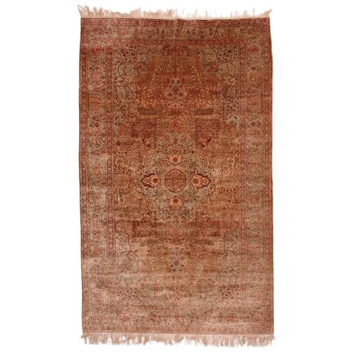 Large and fine silk Persian Qum carpet