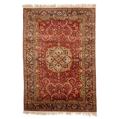 Persian silk Qum rug with a botanical design