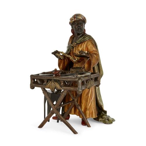 Austrian cold-painted bronze sculpture of a merchant